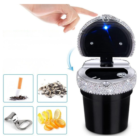 Mini Cendrier Voiture Brillante — Design Élégant & Fermeture Anti-Fumée